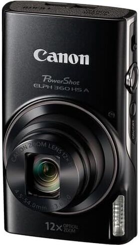 حزمة كاميرا Canon PowerShot ELPH 360 HS A الرقمية (أسود) + حزمة الملحقات التي تتضمن بطاقة Sandisk Extreme Micro Card سعة 128 جيجابايت، وقبضة، وحقيبة، وحزمة برامج تحرير الصور/الفيديو (16 عنصرًا) in Saudi Arabia