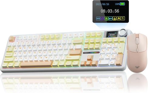 AULA F108 PRO Wireless Mechanical Keyboard with Screen & Knob SC580 Tri-Mode Gaming Mouse in Saudi Arabia