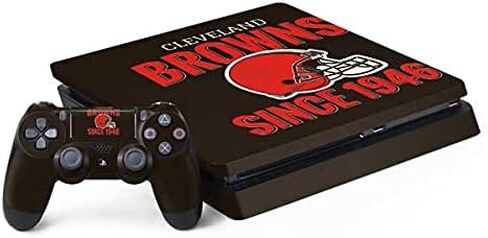 ملصق Skinit المخصص للألعاب متوافق مع PS4 Slim Bundle - تصميم خوذة NFL Cleveland Browns مرخص رسميًا in Saudi Arabia