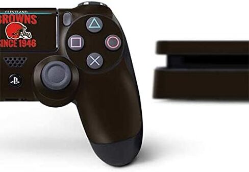ملصق Skinit المخصص للألعاب متوافق مع PS4 Slim Bundle - تصميم خوذة NFL Cleveland Browns مرخص رسميًا in Saudi Arabia