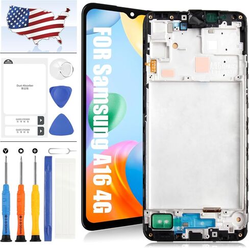 Incell Screen Replacement for Samsung Galaxy A16 4G A165 SM-A165F SM-A165F/DS SM-A165M 6.6" LCD Display Touch Digitizer Glass Assembly - Black with Frame - NO Fingerprint (Not for A16 5G) in Saudi Arabia