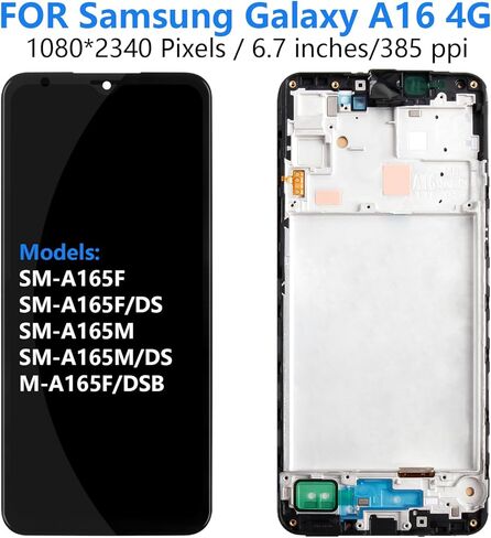Incell Screen Replacement for Samsung Galaxy A16 4G A165 SM-A165F SM-A165F/DS SM-A165M 6.6" LCD Display Touch Digitizer Glass Assembly - Black with Frame - NO Fingerprint (Not for A16 5G) in Saudi Arabia