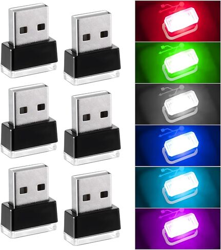 4 قطع USB LED للسيارة مصباح جو داخلي للسيارة، مصباح ديكور محيطي صغير محمول مع واجهة USB، مصباح ليلي داخلي ناعم للمركبة والمكتب المنزلي (أزرق) in Kuwait