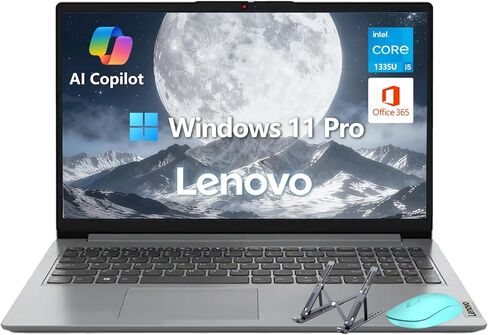 Lenovo IdeaPad 1i Laptop, Copilot AI, Microsoft Office, Intel Core i5-1335U（10-core, 16GB RAM 256GB SSD, 15.6'' FHD Display, Wi-Fi, Camera, Number Keypad, Windows 11 Pro, Alpacatec Accessories in Kuwait