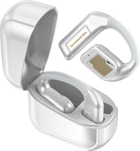 سماعات رأس Monster Open Ear AC310، سماعات أذن لاسلكية بلوتوث 5.4 مع صوت هاي فاي، سماعات أذن مفتوحة مع وقت تشغيل 60 ساعة، مكالمة واضحة ENC، عناصر تحكم باللمس، سماعات رأس لاسلكية مقاومة IPX5 (أبيض) in Kuwait