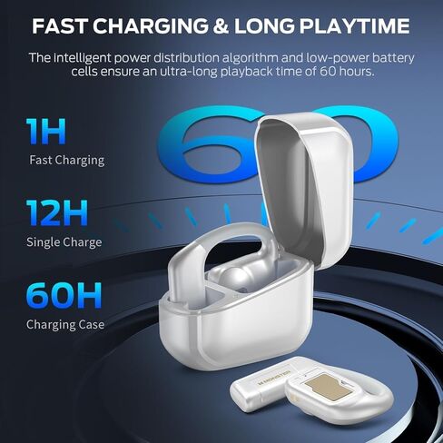 سماعات رأس Monster Open Ear AC310، سماعات أذن لاسلكية بلوتوث 5.4 مع صوت هاي فاي، سماعات أذن مفتوحة مع وقت تشغيل 60 ساعة، مكالمة واضحة ENC، عناصر تحكم باللمس، سماعات رأس لاسلكية مقاومة IPX5 (أبيض) in Kuwait