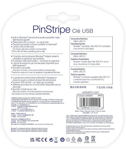 محرك أقراص فلاش Verbatim Pinstripe سعة 128 جيجابايت USB 2.0 من النوع A، أحمر وأزرق، 2/عبوة (70391) in Kuwait