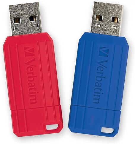محرك أقراص فلاش Verbatim Pinstripe سعة 128 جيجابايت USB 2.0 من النوع A، أحمر وأزرق، 2/عبوة (70391) in Kuwait