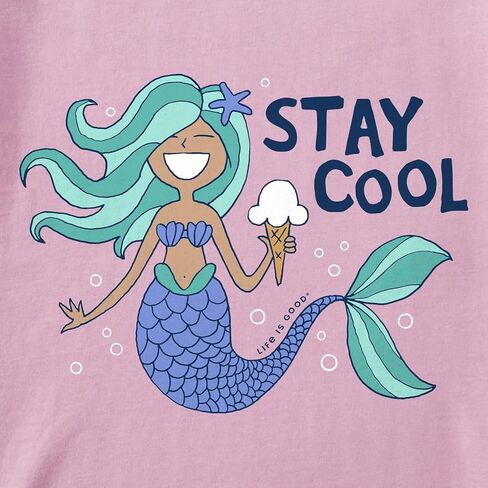 الحياة جيدة. تي شيرت كراشر بأكمام قصيرة للأطفال الصغار Stay Cool Mermaid، بنفسجي أرجواني in Saudi Arabia