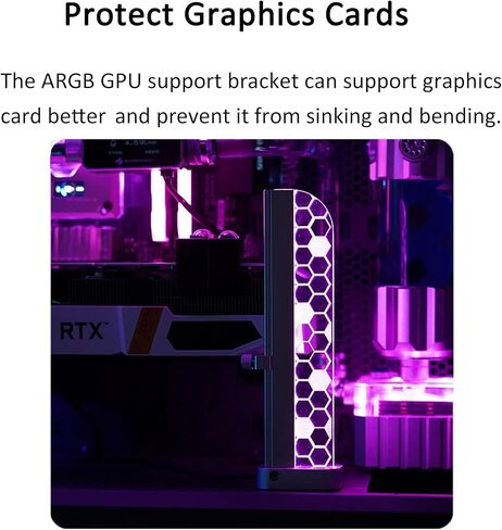 PANO-MOUNTS 5V 3-Pin ARGB Addressable RGB GPU Support Bracket Silver - Sliding Adjustable Height Magnetic Base with Acrylic for Graphics and Video Cards in Saudi Arabia