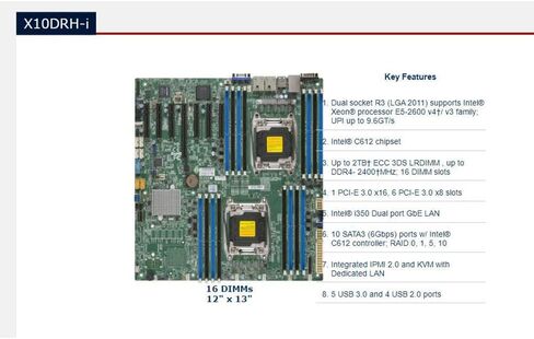 X10DRH-i for Server Motherboard E5-2600 v4/v3 Family Dual Port GbE LAN SATA3 (6Gbps) IPMI 2.0 LGA2011 DDR4 in Saudi Arabia