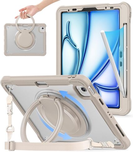 حافظة باتيو لجهاز iPad Air 11 بوصة M3/M2 (2025/2024)، Air 5th/4th 10.9 بوصة (2022/2020)، Pro 11 بوصة 4th/3rd/2nd/1st، غطاء مقاوم للصدمات مع حامل دوار 360 درجة، حامل قلم رصاص، حزام كتف، ضوء النجوم in Saudi Arabia