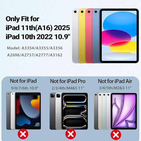 Waterproof Case for iPad 11th(A16) 2025&10th 2022 10.9", IP68 Waterproof, Full-Body Shockproof, Built-in Screen Protector, 360° Rotating Kickstand with Adjustable Shoulder Strap, Black in Saudi Arabia