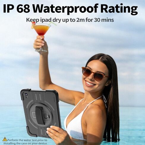 Waterproof Case for iPad 11th(A16) 2025&10th 2022 10.9", IP68 Waterproof, Full-Body Shockproof, Built-in Screen Protector, 360° Rotating Kickstand with Adjustable Shoulder Strap, Black in Saudi Arabia