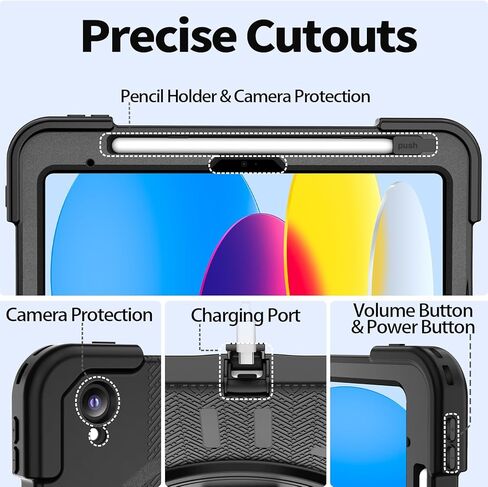 Waterproof Case for iPad 11th(A16) 2025&10th 2022 10.9", IP68 Waterproof, Full-Body Shockproof, Built-in Screen Protector, 360° Rotating Kickstand with Adjustable Shoulder Strap, Black in Saudi Arabia