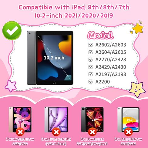Coolden for iPad 9th Generation Case for iPad 9th/8th/7th Generation Case 10.2 Inch2021/2020/2019 Kids Girls Cute Strawberry Mushroom Soft 3D Tablet Cover with Shoulder Strap & Rotating Stand, Pink in Saudi Arabia