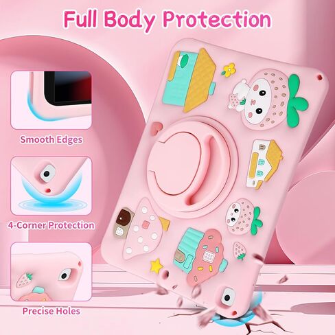 Coolden for iPad 9th Generation Case for iPad 9th/8th/7th Generation Case 10.2 Inch2021/2020/2019 Kids Girls Cute Strawberry Mushroom Soft 3D Tablet Cover with Shoulder Strap & Rotating Stand, Pink in Saudi Arabia
