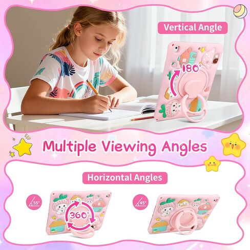 Coolden for iPad 9th Generation Case for iPad 9th/8th/7th Generation Case 10.2 Inch2021/2020/2019 Kids Girls Cute Strawberry Mushroom Soft 3D Tablet Cover with Shoulder Strap & Rotating Stand, Pink in Saudi Arabia