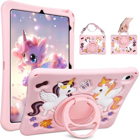 Coolden for iPad 9th Generation Case for iPad 9th/8th/7th Generation Case 10.2 Inch2021/2020/2019 Kids Girls Cute Strawberry Mushroom Soft 3D Tablet Cover with Shoulder Strap & Rotating Stand, Pink in Saudi Arabia