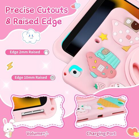 Coolden for iPad 9th Generation Case for iPad 9th/8th/7th Generation Case 10.2 Inch2021/2020/2019 Kids Girls Cute Strawberry Mushroom Soft 3D Tablet Cover with Shoulder Strap & Rotating Stand, Pink in Saudi Arabia
