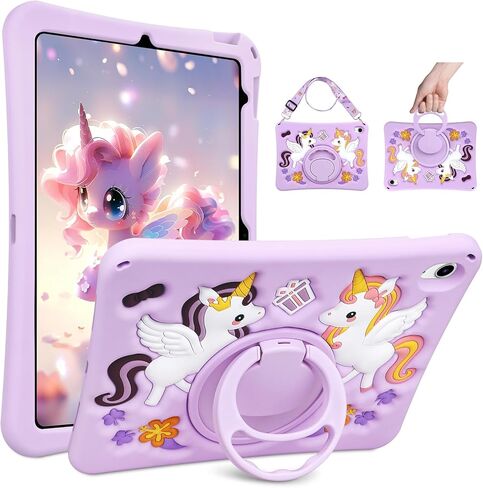 Coolden for iPad 9th Generation Case for iPad 9th/8th/7th Generation Case 10.2 Inch2021/2020/2019 Kids Girls Cute Strawberry Mushroom Soft 3D Tablet Cover with Shoulder Strap & Rotating Stand, Pink in Saudi Arabia