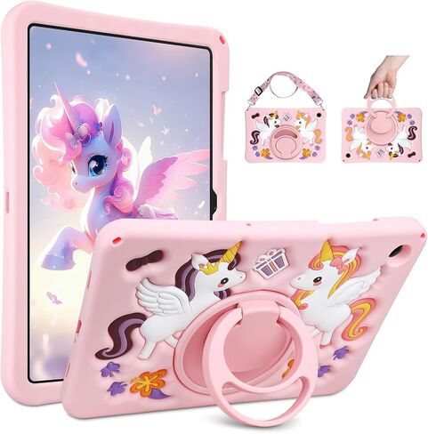 Coolden for iPad 9th Generation Case for iPad 9th/8th/7th Generation Case 10.2 Inch2021/2020/2019 Kids Girls Cute Strawberry Mushroom Soft 3D Tablet Cover with Shoulder Strap & Rotating Stand, Pink in Saudi Arabia