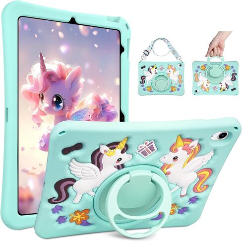Coolden for iPad 9th Generation Case for iPad 9th/8th/7th Generation Case 10.2 Inch2021/2020/2019 Kids Girls Cute Strawberry Mushroom Soft 3D Tablet Cover with Shoulder Strap & Rotating Stand, Pink in Saudi Arabia
