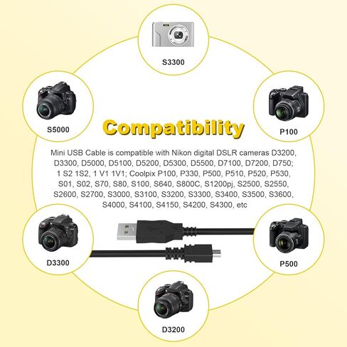 كابل USB UC-E6 متوافق مع كاميرا نيكون الرقمية D3200 D3300 D3400 D750 D5100 D5300 D7100 D7200، Coolpix B500 L340 L22 A10 P520 S3500 S3700 S6300 S6500 والمزيد (2 متر) in Kuwait