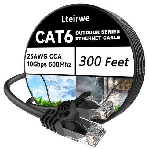 كابل إيثرنت CAT6 300FT 23AWG عالي السرعة 500 ميجا هرتز 10 جيجابت في الثانية، سرعة نقل أسرع من كابل إيثرنت Cat 5e/Cat 5. يستخدم على نطاق واسع في أجهزة الكمبيوتر وأجهزة الكمبيوتر المحمولة باللون الأسود - 300 قدم in Kuwait