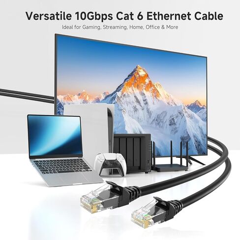 كابل إيثرنت CAT6 300FT 23AWG عالي السرعة 500 ميجا هرتز 10 جيجابت في الثانية، سرعة نقل أسرع من كابل إيثرنت Cat 5e/Cat 5. يستخدم على نطاق واسع في أجهزة الكمبيوتر وأجهزة الكمبيوتر المحمولة باللون الأسود - 300 قدم in Kuwait