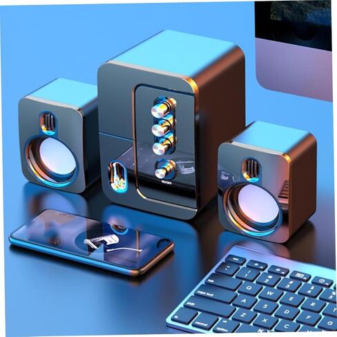 مكبرات صوت للكمبيوتر USB مع صوت محيطي ثلاثي الأبعاد وصوت جهير محسّن، ومكبر صوت موسيقى لسطح المكتب والكمبيوتر المحمول باللون الأسود المدمج للاستخدام في المنزل والمكتب in Kuwait