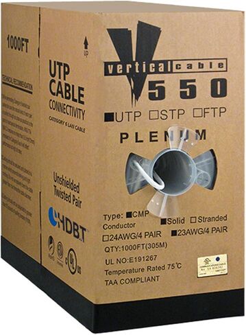 Cat6, UTP, 23AWG, 8C Solid Bare Copper, Plenum, 1000ft, White, Bulk Ethernet Cable in Saudi Arabia