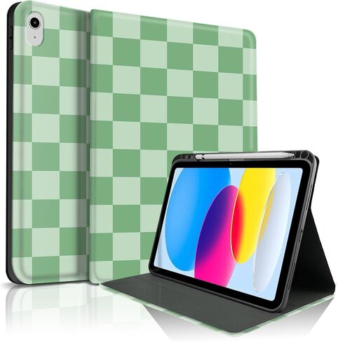 TopPerfekt Case for iPad 11th (A16) 11-inch 2025 / 10th Generation 10.9-inch 2022, Pencil Holder Anti Slip Shockproof for Kids, Female, Male, Plaid Cute Chic Checkered Series - Black in Saudi Arabia