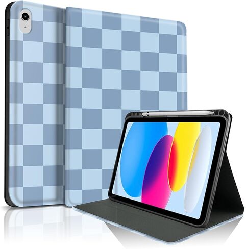 TopPerfekt Case for iPad 11th (A16) 11-inch 2025 / 10th Generation 10.9-inch 2022, Pencil Holder Anti Slip Shockproof for Kids, Female, Male, Plaid Cute Chic Checkered Series - Black in Saudi Arabia