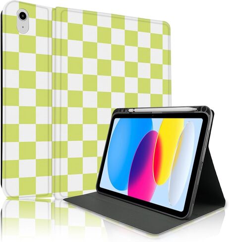 TopPerfekt Case for iPad 11th (A16) 11-inch 2025 / 10th Generation 10.9-inch 2022, Pencil Holder Anti Slip Shockproof for Kids, Female, Male, Plaid Cute Chic Checkered Series - Black in Saudi Arabia