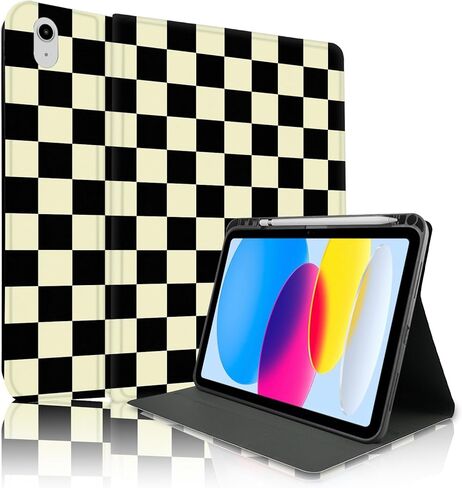 TopPerfekt Case for iPad 11th (A16) 11-inch 2025 / 10th Generation 10.9-inch 2022, Pencil Holder Anti Slip Shockproof for Kids, Female, Male, Plaid Cute Chic Checkered Series - Black in Saudi Arabia