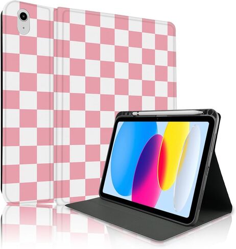 TopPerfekt Case for iPad 11th (A16) 11-inch 2025 / 10th Generation 10.9-inch 2022, Pencil Holder Anti Slip Shockproof for Kids, Female, Male, Plaid Cute Chic Checkered Series - Black in Saudi Arabia