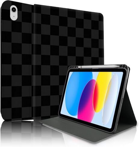 TopPerfekt Case for iPad 11th (A16) 11-inch 2025 / 10th Generation 10.9-inch 2022, Pencil Holder Anti Slip Shockproof for Kids, Female, Male, Plaid Cute Chic Checkered Series - Black in Saudi Arabia