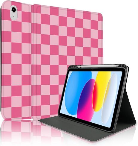 TopPerfekt Case for iPad 11th (A16) 11-inch 2025 / 10th Generation 10.9-inch 2022, Pencil Holder Anti Slip Shockproof for Kids, Female, Male, Plaid Cute Chic Checkered Series - Black in Saudi Arabia