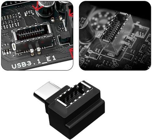 محول محول اللوحة الأم 10 جيجابت في الثانية، USB 3.1 Gen 2 90 درجة USB C ذكر إلى النوع E محول أنثى يدعم نقل البيانات والشحن، حزمة واحدة in Kuwait