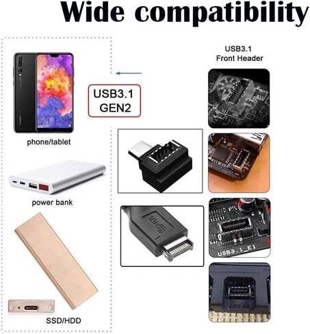 محول محول اللوحة الأم 10 جيجابت في الثانية، USB 3.1 Gen 2 90 درجة USB C ذكر إلى النوع E محول أنثى يدعم نقل البيانات والشحن، حزمة واحدة in Kuwait