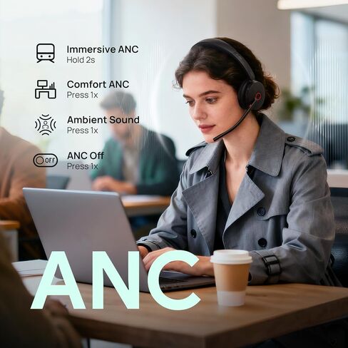 سماعة بلوتوث Yealink BH74 ANC مع ميكروفون للعمل الهجين، سماعات Microsoft Teams Premium Open Office المعتمدة مع 6 ميكروفونات لإلغاء الضوضاء النشطة، معتمدة من Zoom، 65 ساعة، حامل شحن in Kuwait