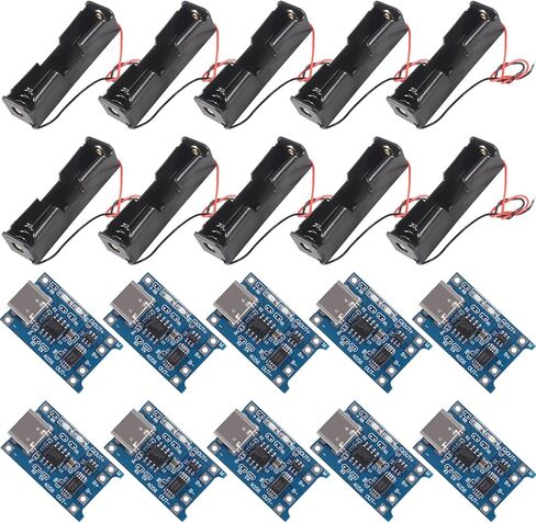 10pcs TP4056 Type-C USB 5V 1A 18650 Lithium Battery Charger Module with Dual Protection Function + 10pcs 18650 Battery Holder in Saudi Arabia