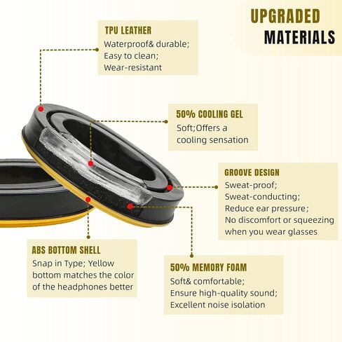Gel Earpads Replacement Fit for 3M Peltor X1A-X5A Headsets, PROHEAR 037/033, ZOHAN EM042/ 033, Peltor Tactical 100 300 500, Peltor 7004 (Snap in Type-Yellow Bottom Shell) in Saudi Arabia
