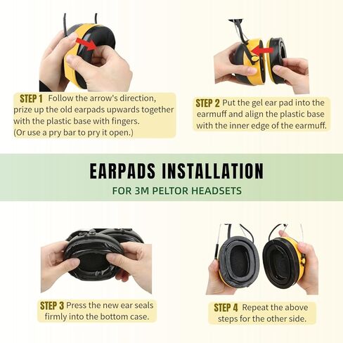 Gel Earpads Replacement Fit for 3M Peltor X1A-X5A Headsets, PROHEAR 037/033, ZOHAN EM042/ 033, Peltor Tactical 100 300 500, Peltor 7004 (Snap in Type-Yellow Bottom Shell) in Saudi Arabia