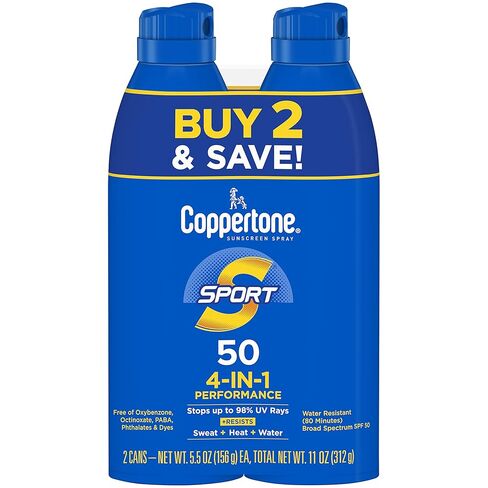 Coppertone SPORT Sunscreen Spray SPF 50, Water Resistant Spray Sunscreen, Broad Spectrum SPF 50 Sunscreen, Bulk Sunscreen Pack, 5.5 Oz Spray, Pack of 3 in Kuwait