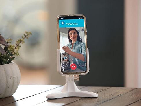 WeatherTech DeskFone Two View باللون الأبيض - حامل عالمي للهاتف الخلوي قابل للتعديل للمكتب والعداد والطاولة - تصميم حامل ثلاثي الأرجل لشحن iPhone والهواتف الذكية - مقابض بلاستيكية بيضاء in Kuwait