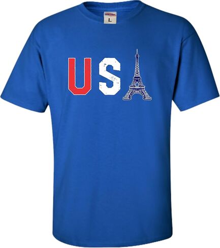 تي شيرت رجالي ونسائي للشباب من Go All Out تذكاري بالولايات المتحدة الأمريكية برج إيفل 2024 فريق الولايات المتحدة الأمريكية وفرنسا in Saudi Arabia