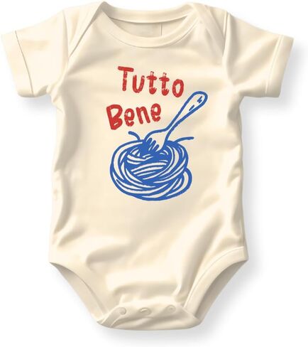 Tutto Bene Pasta Baby Bodysuit، زي عشاق المعكرونة الإيطالية للأطفال، قميص برسومات السباغيتي in Saudi Arabia