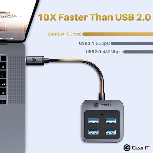GEARit USB-C to USB Hub 4-Ports (All 4-Port Simultaneous Charge up to 10W) x4 Type-A USB 3.2, Type C Thunderbolt 3/4 Compatible for MacBook Pro 2020, iPad Pro 2020 in Saudi Arabia